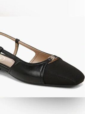 SAM EDELMAN Black Leather Flat Slingbacks Square Toe - Like New